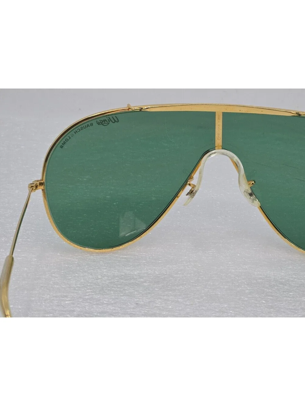 1980s Bausch & Lomb Ray-Ban Wings Sunglasses Gold Frame Green G15 Shield Lens